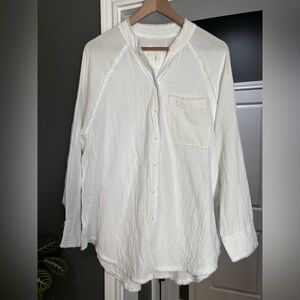 Aerie Cream Button-Down Long Sleeve Tee